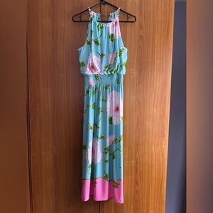 NWT Lilly Pulitzer M Gracelyn Halter Midi Dress Fresh Water Blue pink Blooms New